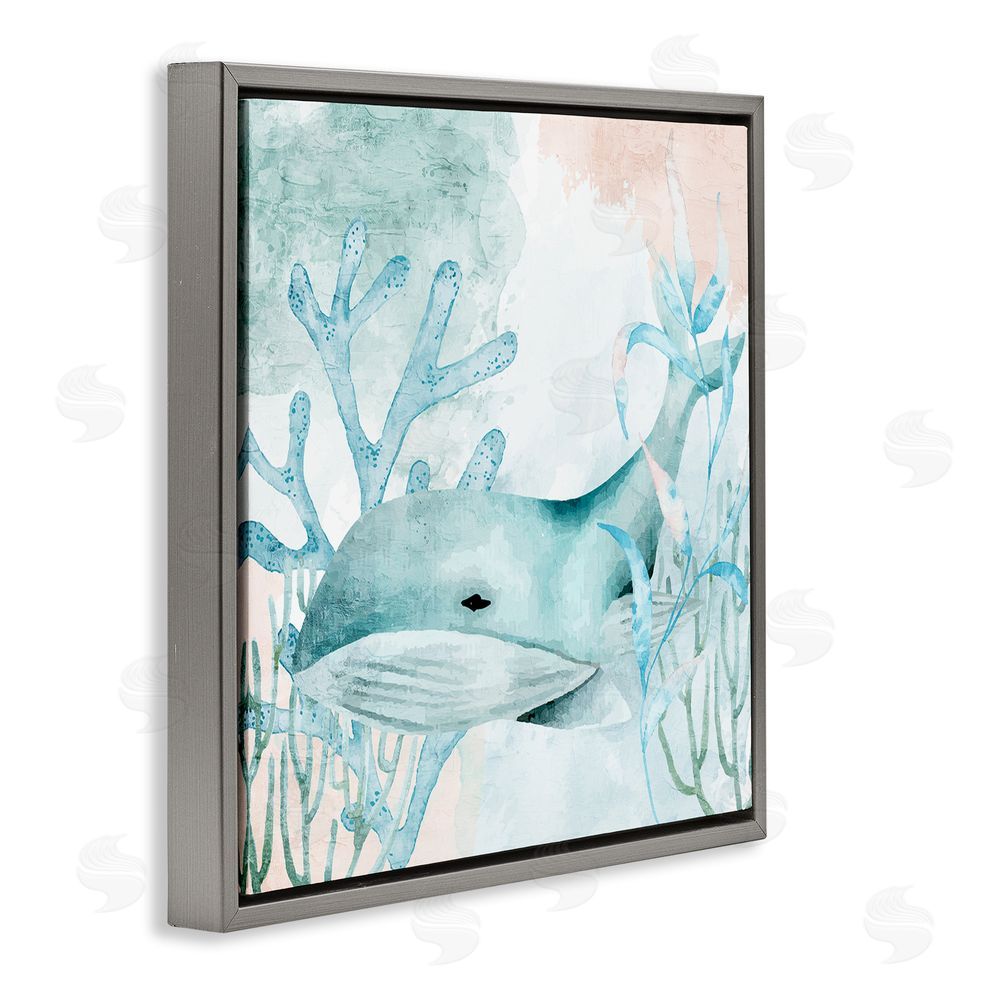 Kim Allen Whale Sea Swim Gray Floating Frame Canvas Wall Art Print