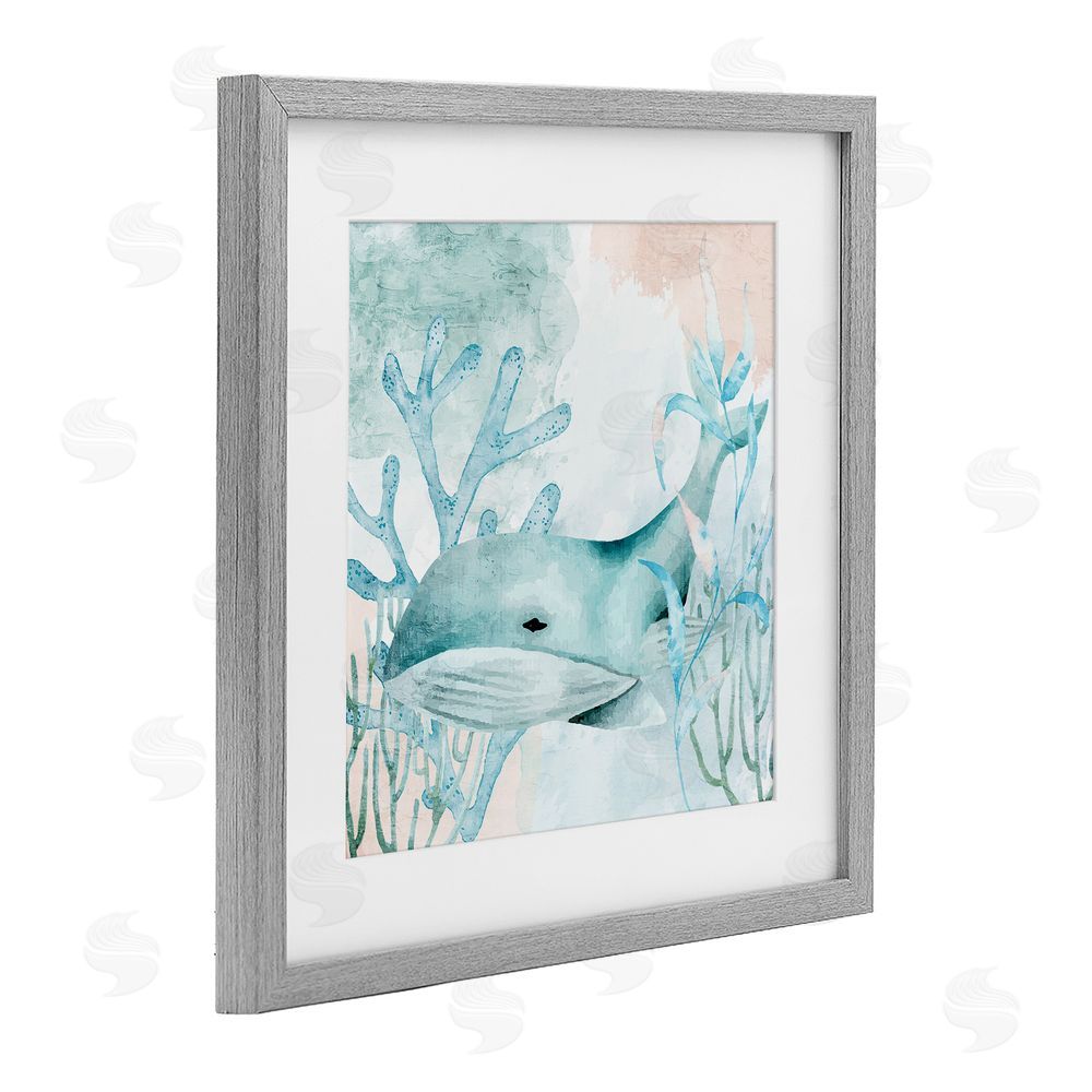 Kim Allen Whale Sea Swim Gray Framed Print Under Glass Wall Art