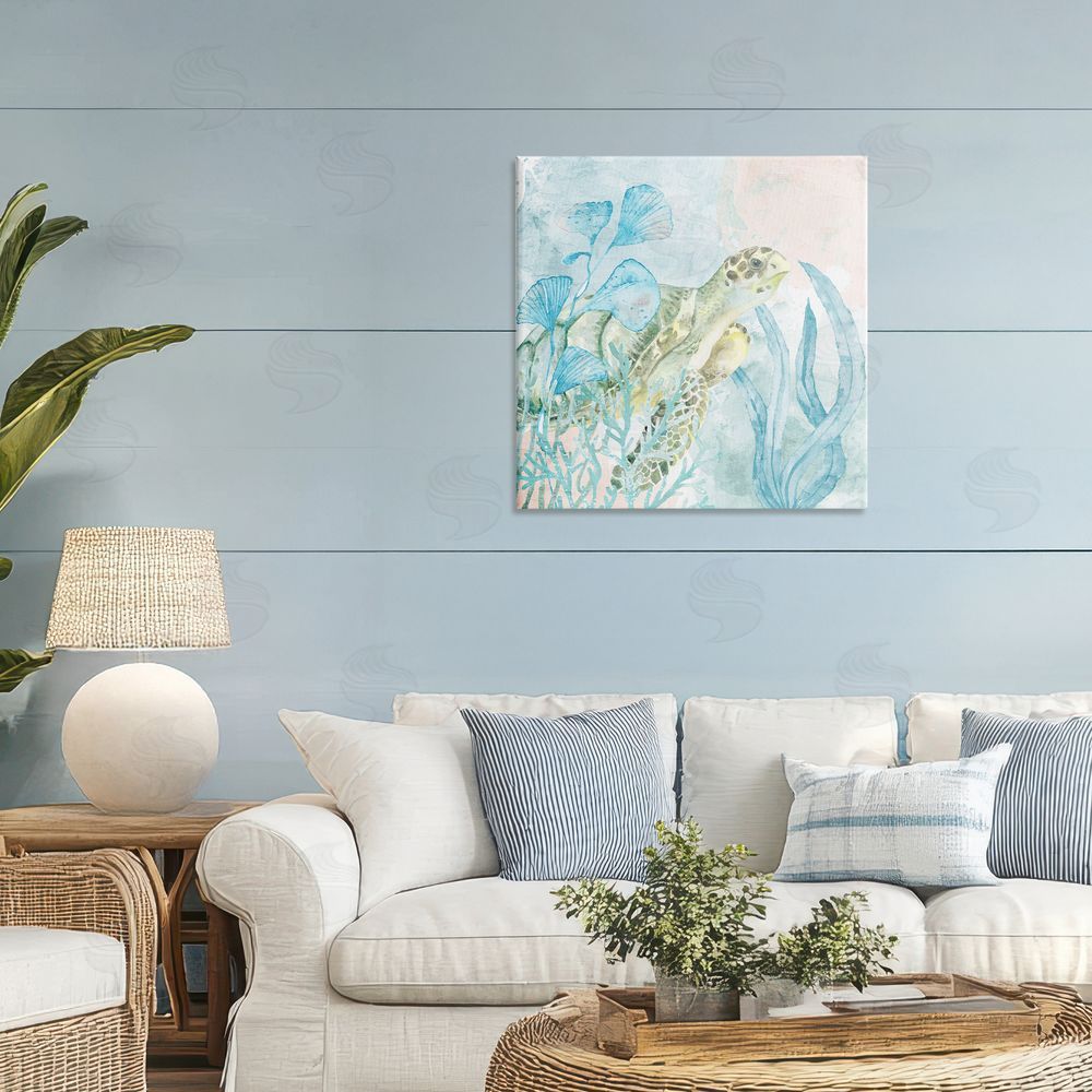 Kim Allen Sea Swim Turtle Stretched Canvas Wall Art in Room