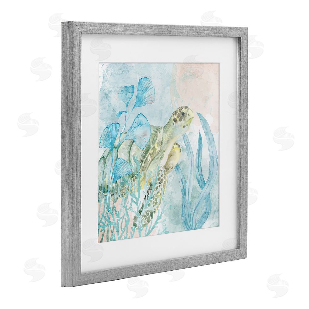 Kim Allen Sea Swim Turtle Gray Framed Print Under Glass Wall Art