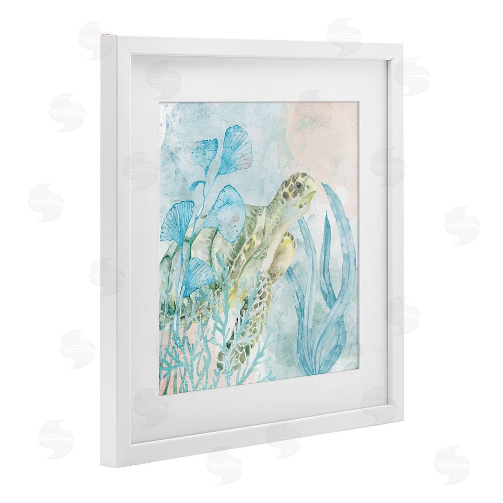 Kim Allen Sea Swim Turtle White Framed Print Under Glass Wall Art