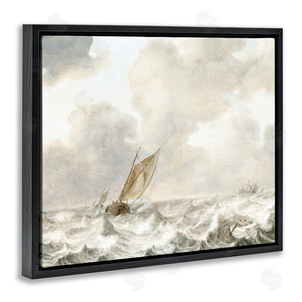 Leah Straatsma Vintage Stormy Seas Black Floating Frame Canvas Wall Art Print