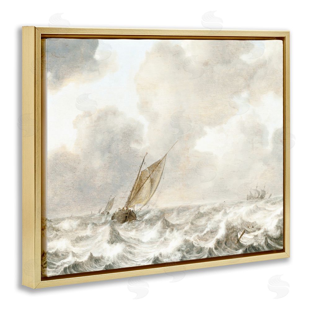 Leah Straatsma Vintage Stormy Seas Gold Floating Frame Canvas Wall Art Print