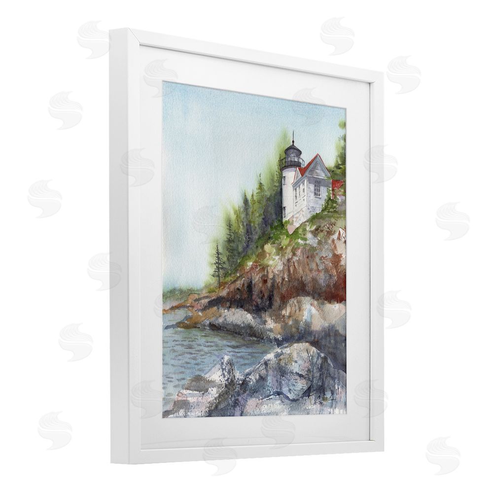 Patti Bishop Bass Harbor Lighthouse White Framed Print Under Glass Wall Art
