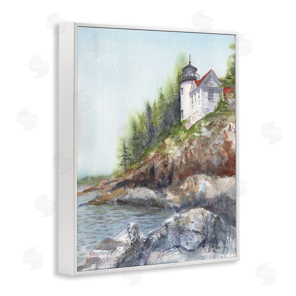 Patti Bishop Bass Harbor Lighthouse White Framed Giclee Wall Art Print