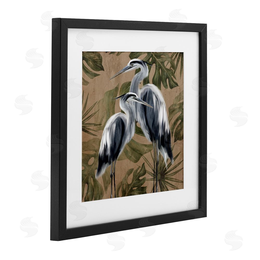 Kim Allen Two Herons over Tropical Leaves Black Framed Print Under Glass Wall Art