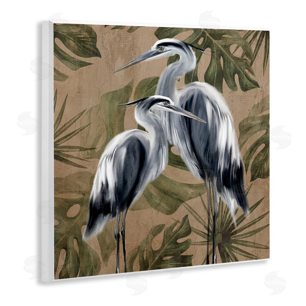 Kim Allen Two Herons over Tropical Leaves Wooden Wall Plaque Art Print