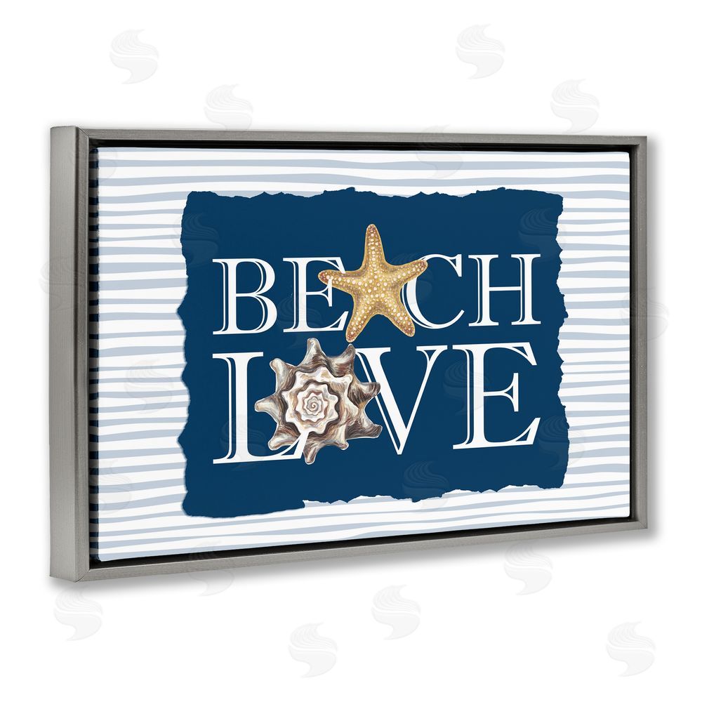 Kim Allen Beach Love Seashells Gray Floating Frame Canvas Wall Art Print