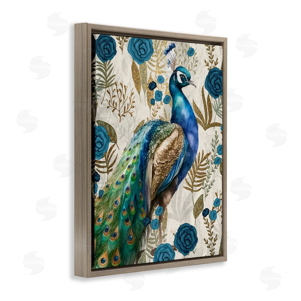Kim Allen Peacock Pride Botanicals Brown Floating Frame Canvas Wall Art Print