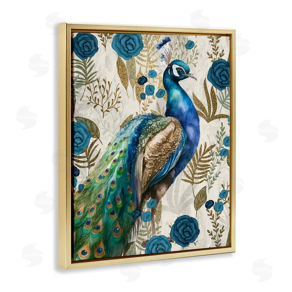 Kim Allen Peacock Pride Botanicals Gold Floating Frame Canvas Wall Art Print