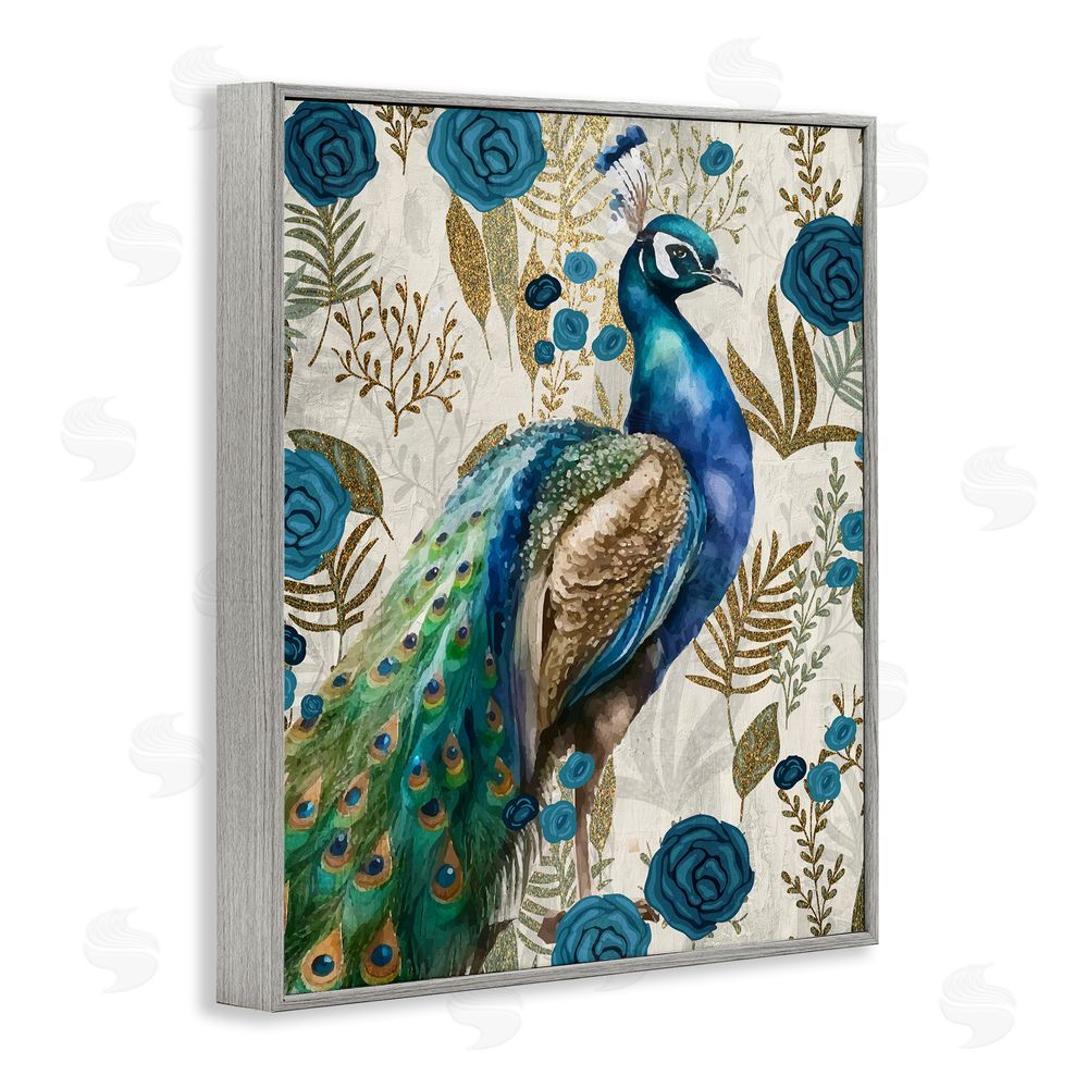 Kim Allen Peacock Pride Botanicals Gray Framed Giclee Wall Art Print