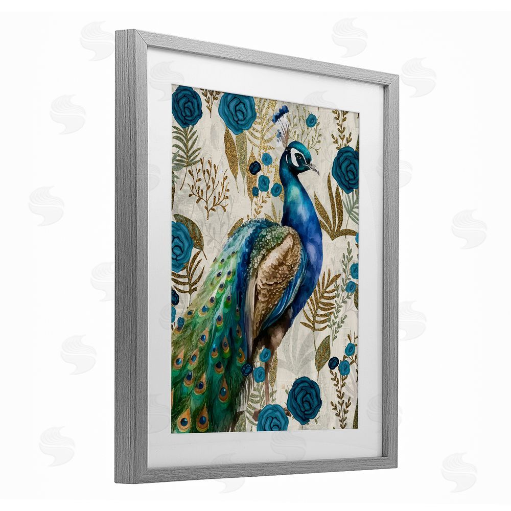 Kim Allen Peacock Pride Botanicals Gray Framed Print Under Glass Wall Art