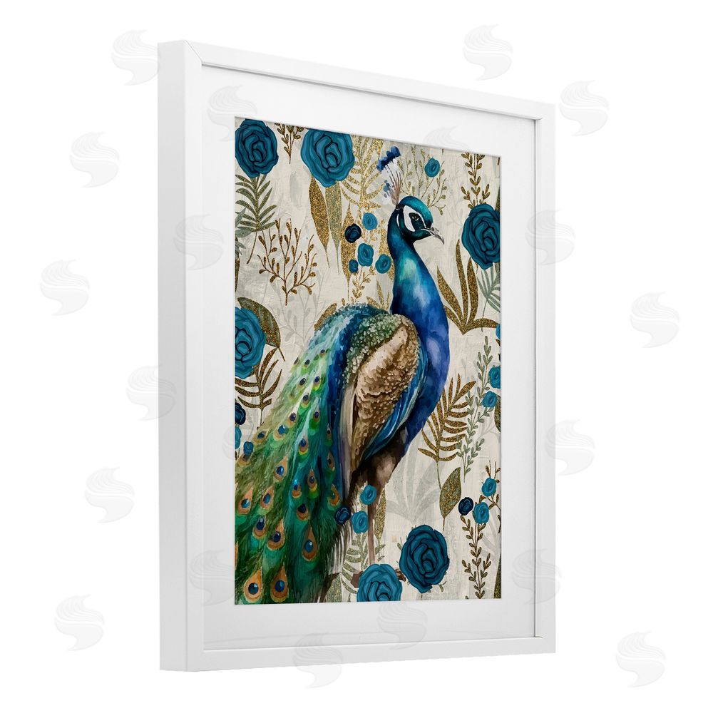 Kim Allen Peacock Pride Botanicals White Framed Print Under Glass Wall Art