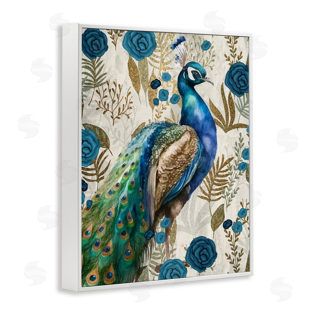 Kim Allen Peacock Pride Botanicals White Framed Giclee Wall Art Print