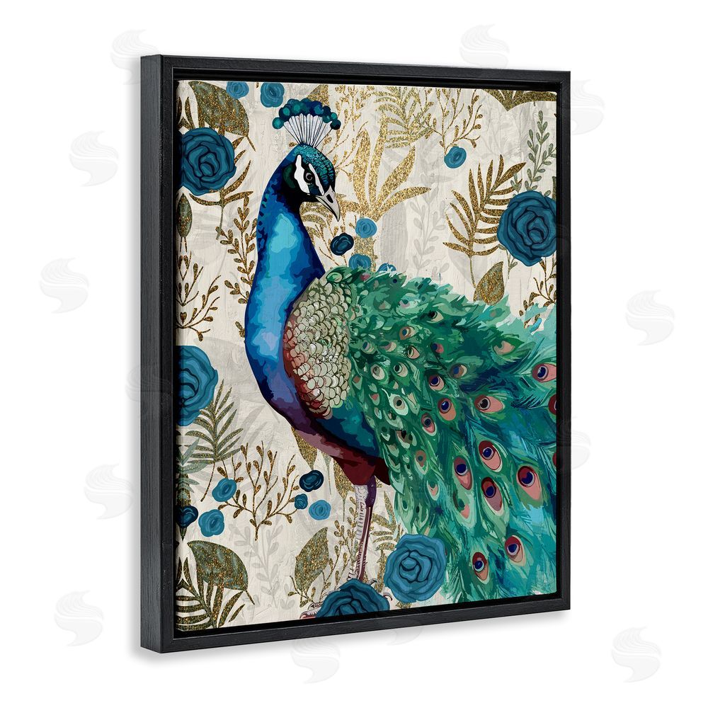 Kim Allen Rococo Peacock Pride Black Floating Frame Canvas Wall Art Print
