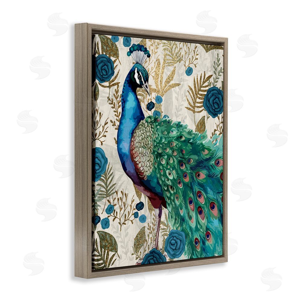 Kim Allen Rococo Peacock Pride Brown Floating Frame Canvas Wall Art Print