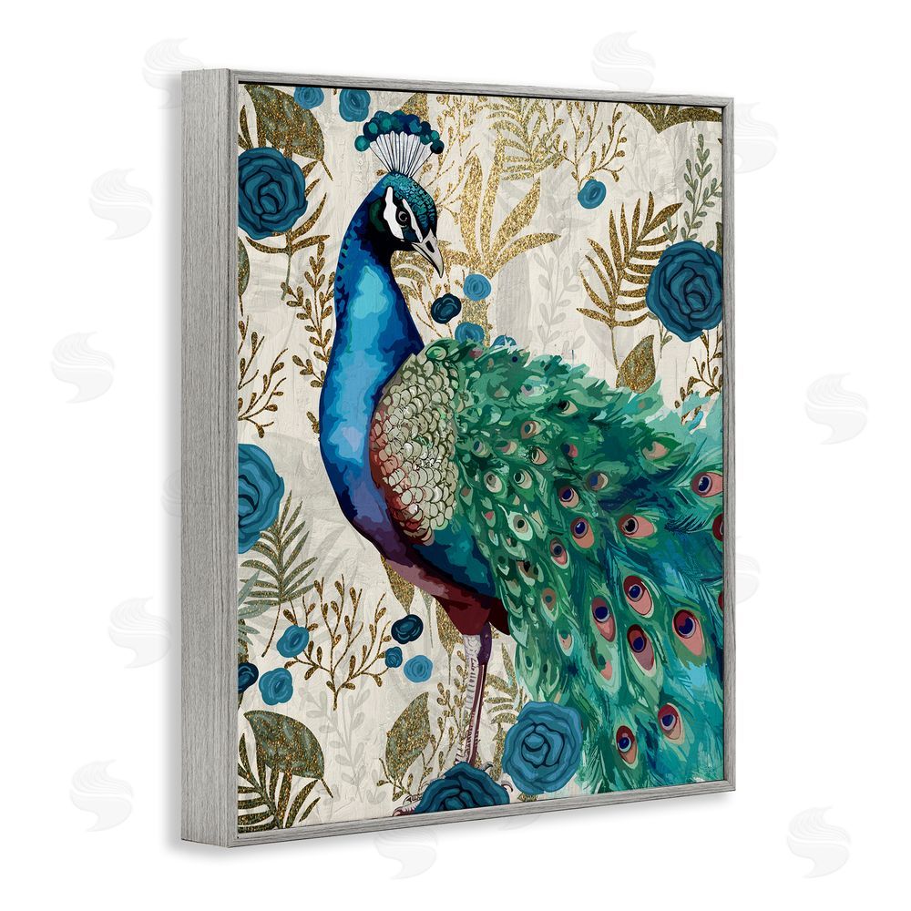 Kim Allen Rococo Peacock Pride Gray Framed Giclee Wall Art Print