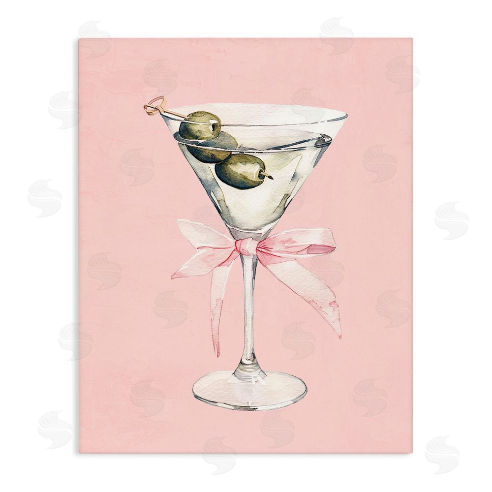 Kim Allen Martini with Pink Bow Stretched Canvas Wall Art Print