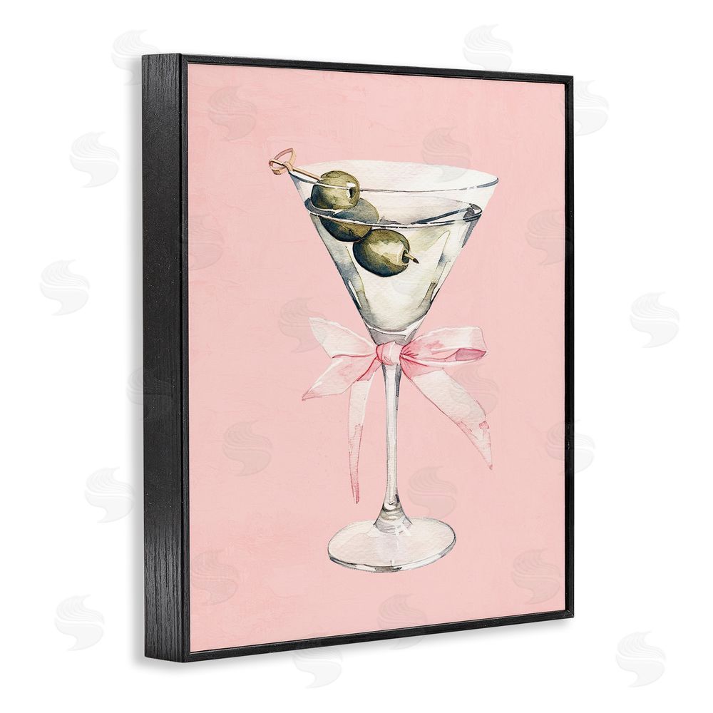 Kim Allen Martini with Pink Bow Black Framed Giclee Wall Art Print
