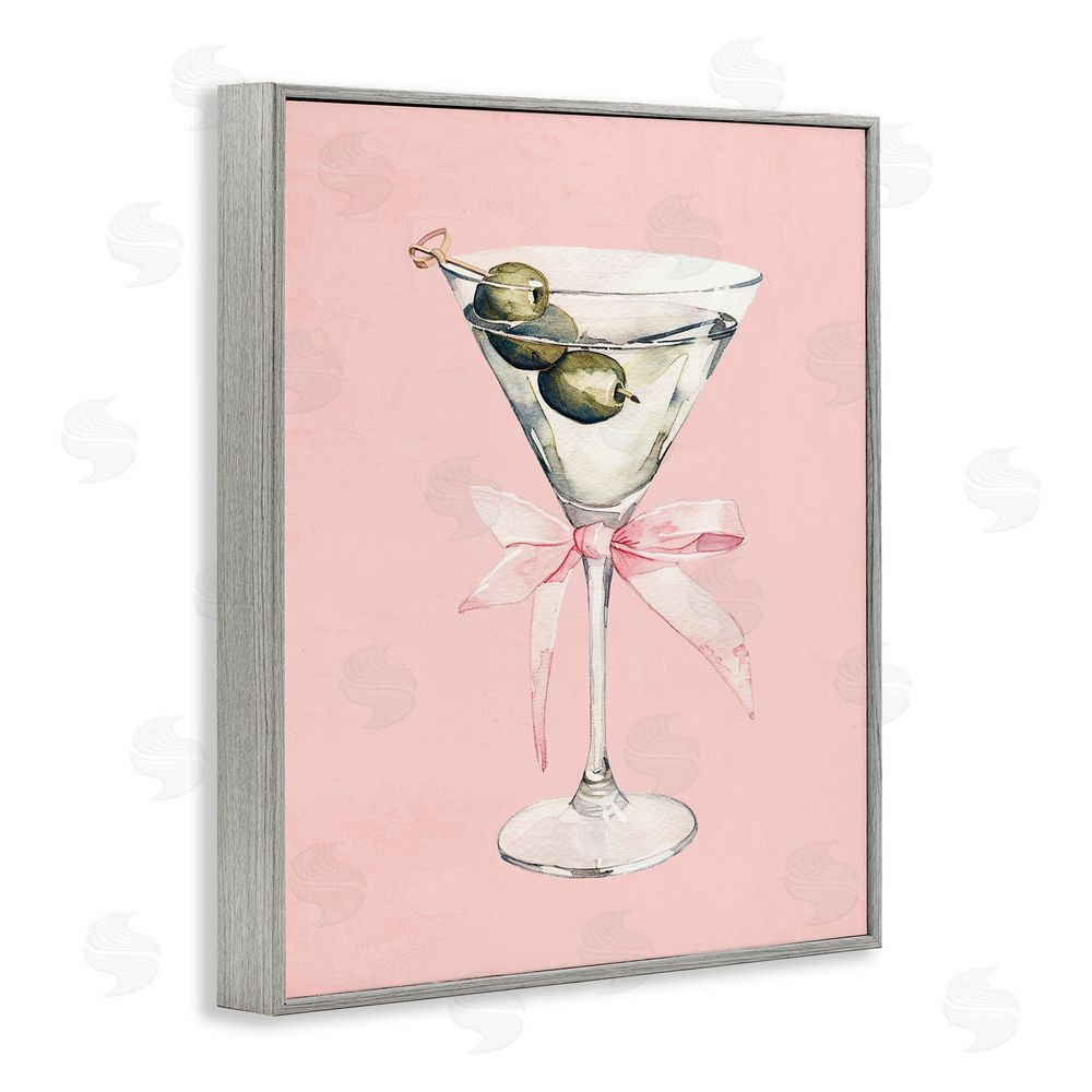 Kim Allen Martini with Pink Bow Gray Framed Giclee Wall Art Print