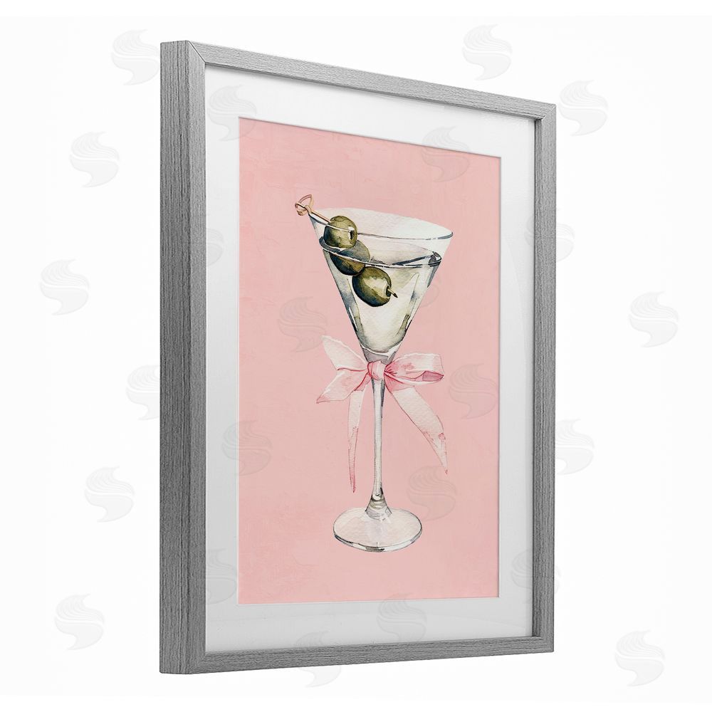 Kim Allen Martini with Pink Bow Gray Framed Print Under Glass Wall Art