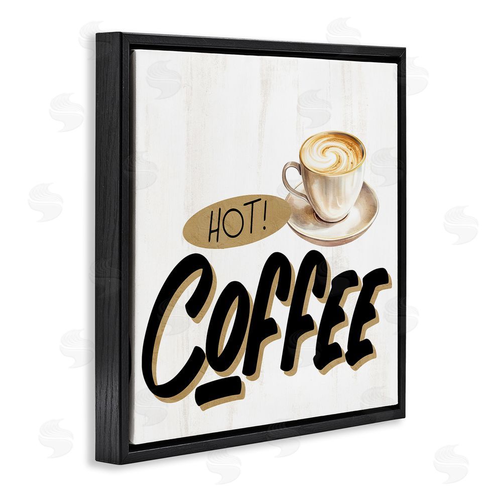 Kim Allen Retro Fresh Hot Coffee Black Floating Frame Canvas Wall Art Print