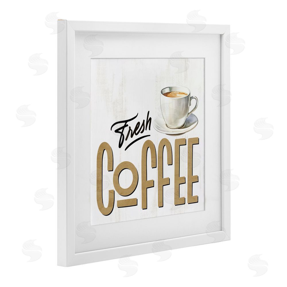 Kim Allen Fresh Hot Coffee White Framed Print Under Glass Wall Art