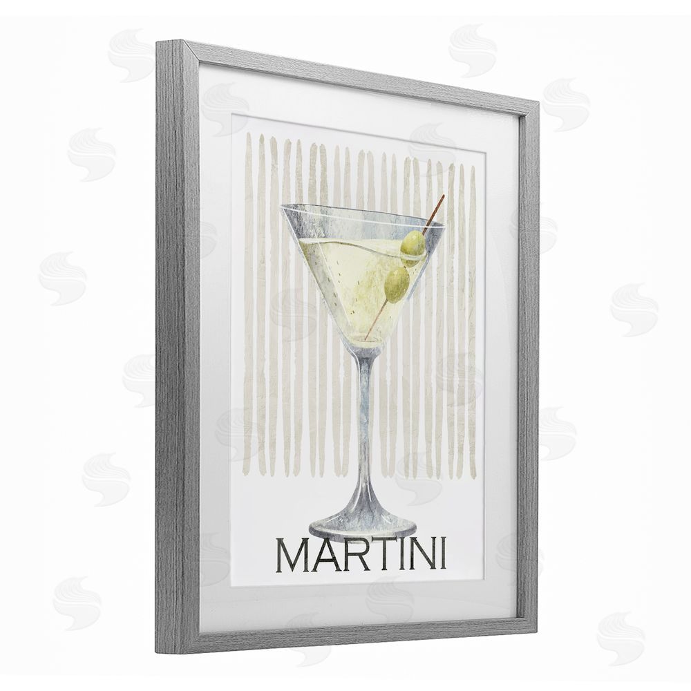 Kim Allen Subtle Martini Drink Gray Framed Print Under Glass Wall Art