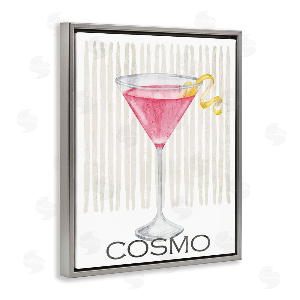 Kim Allen Pink Cosmo on Stripes Gray Floating Frame Canvas Wall Art Print