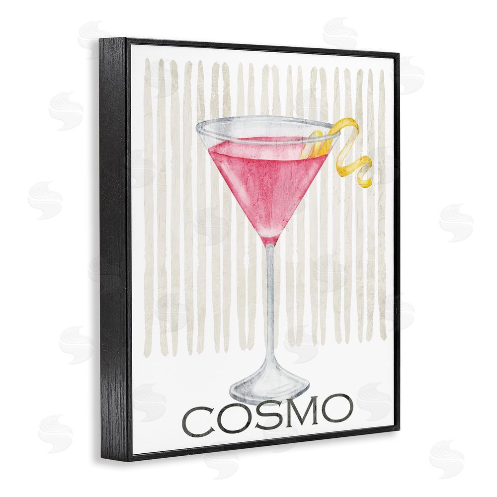 Kim Allen Pink Cosmo on Stripes Black Framed Giclee Wall Art Print