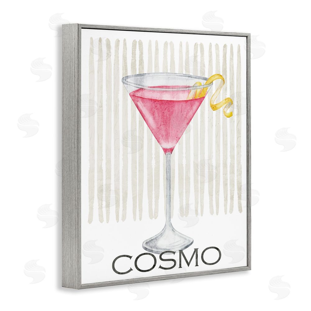Kim Allen Pink Cosmo on Stripes Gray Framed Giclee Wall Art Print