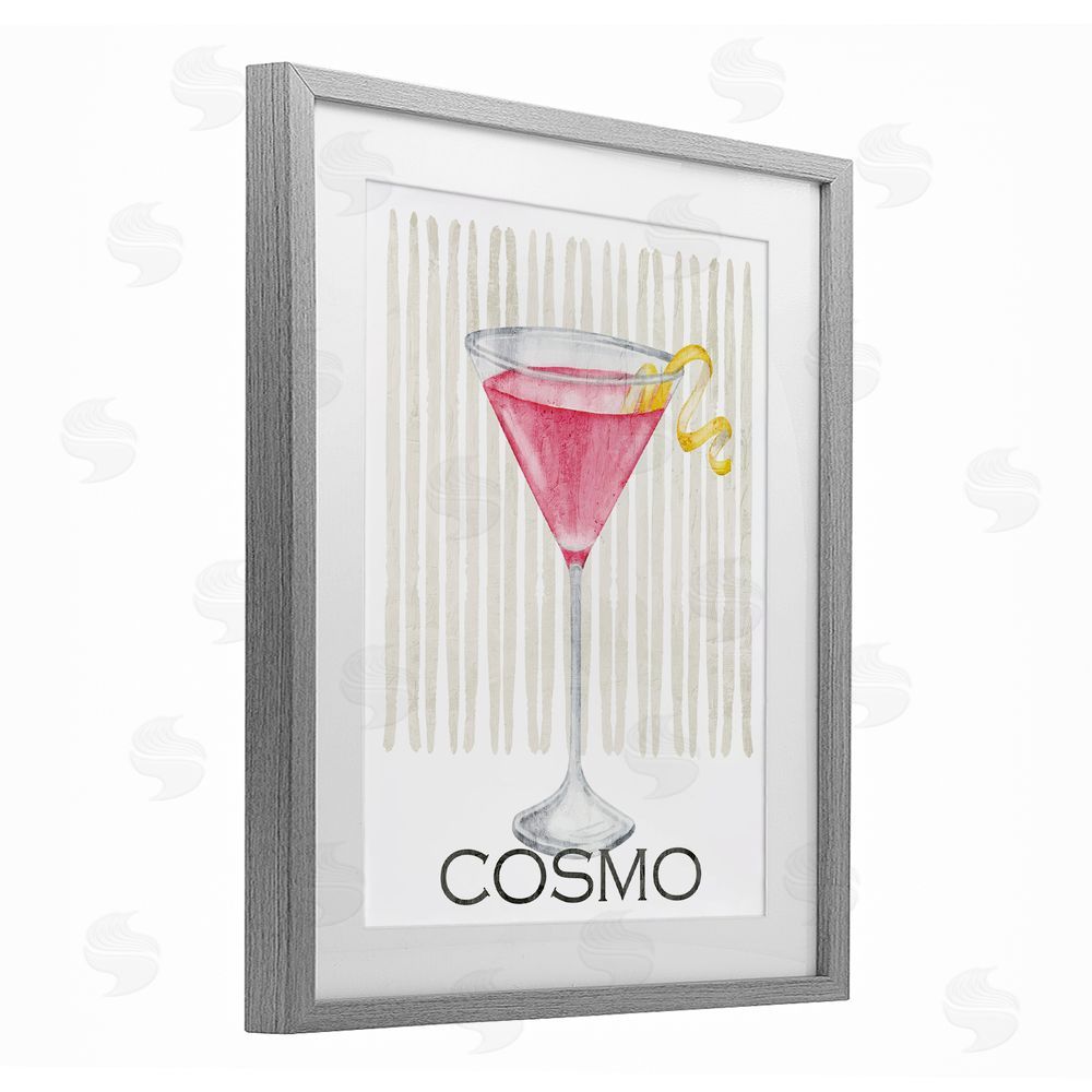 Kim Allen Pink Cosmo on Stripes Gray Framed Print Under Glass Wall Art