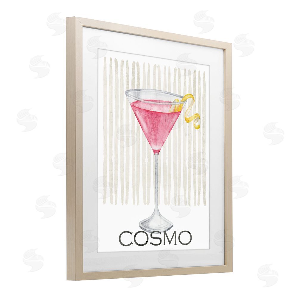 Kim Allen Pink Cosmo on Stripes Brown Framed Print Under Glass Wall Art