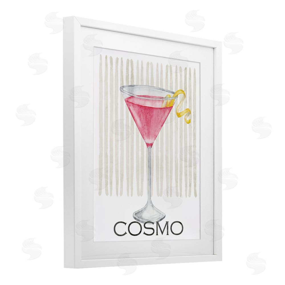 Kim Allen Pink Cosmo on Stripes White Framed Print Under Glass Wall Art