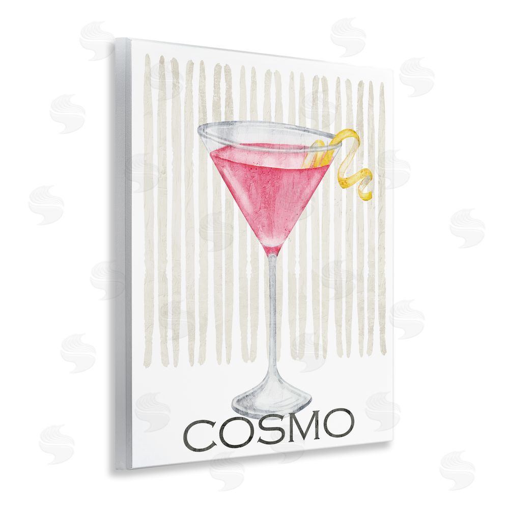 Kim Allen Pink Cosmo on Stripes Wooden Wall Plaque Art Print