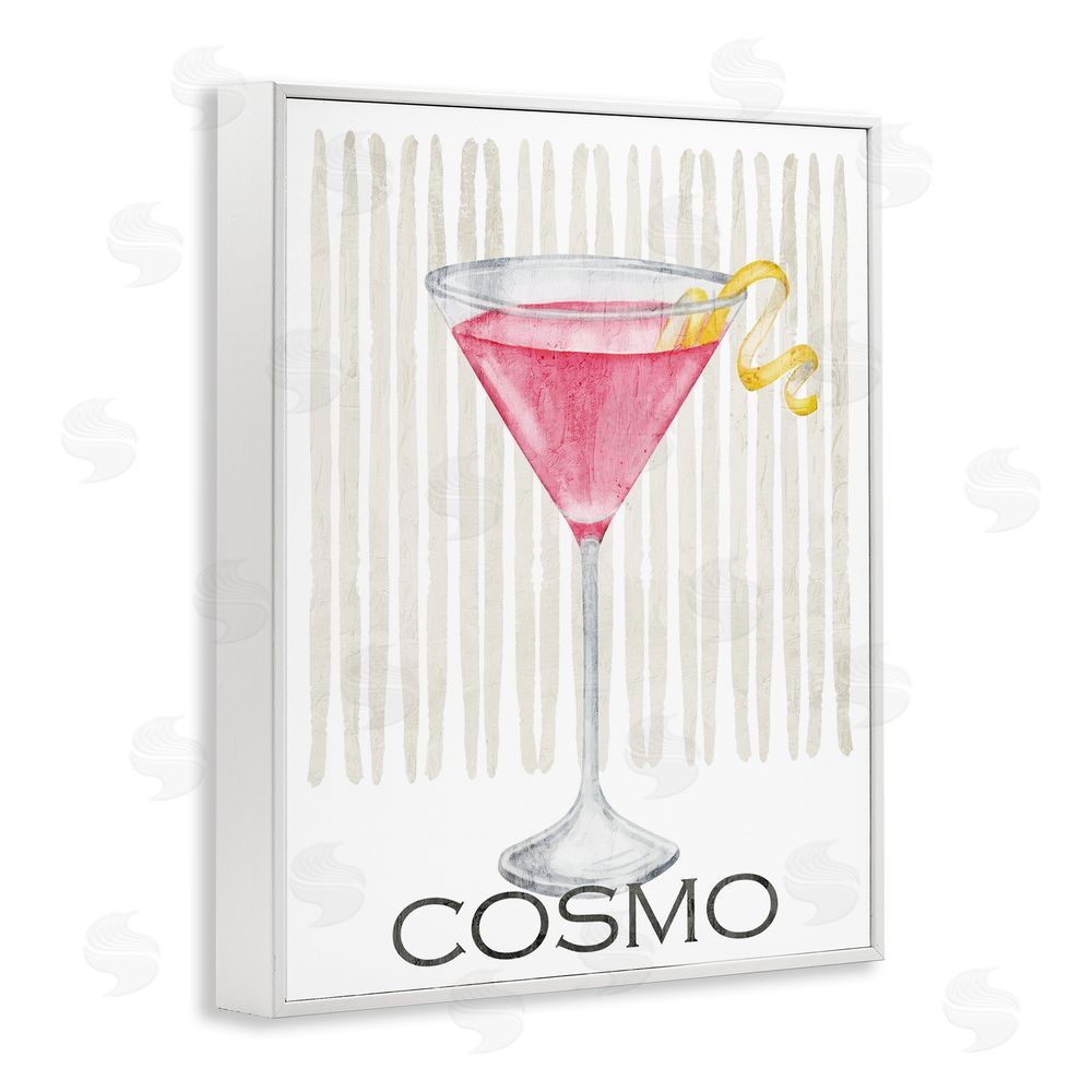 Kim Allen Pink Cosmo on Stripes White Framed Giclee Wall Art Print