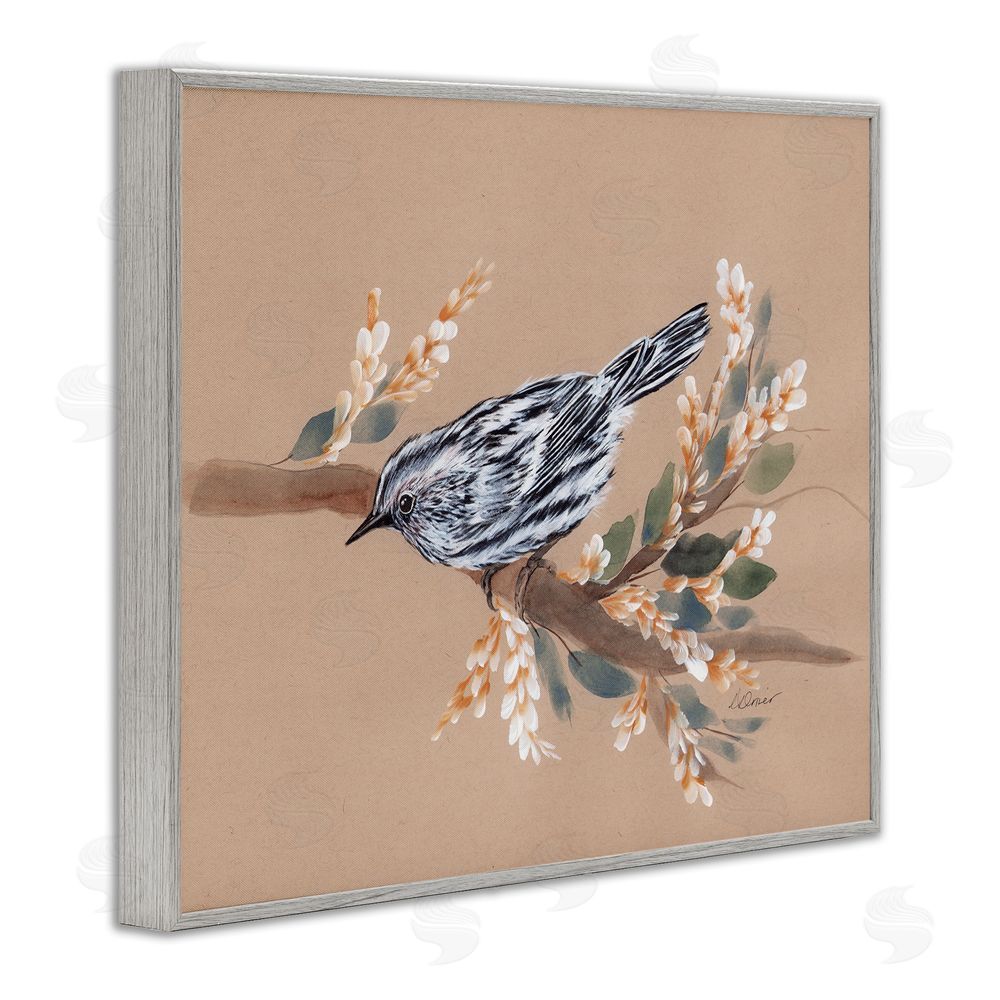 Cady Driver Bird on Delicate Branch Gray Framed Giclee Wall Art Print