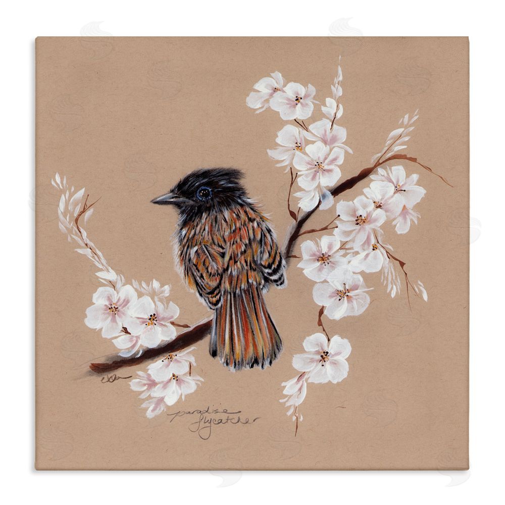 Cady Driver Perched Bird Neutral Apple Blossoms Canvas Wall Art Print