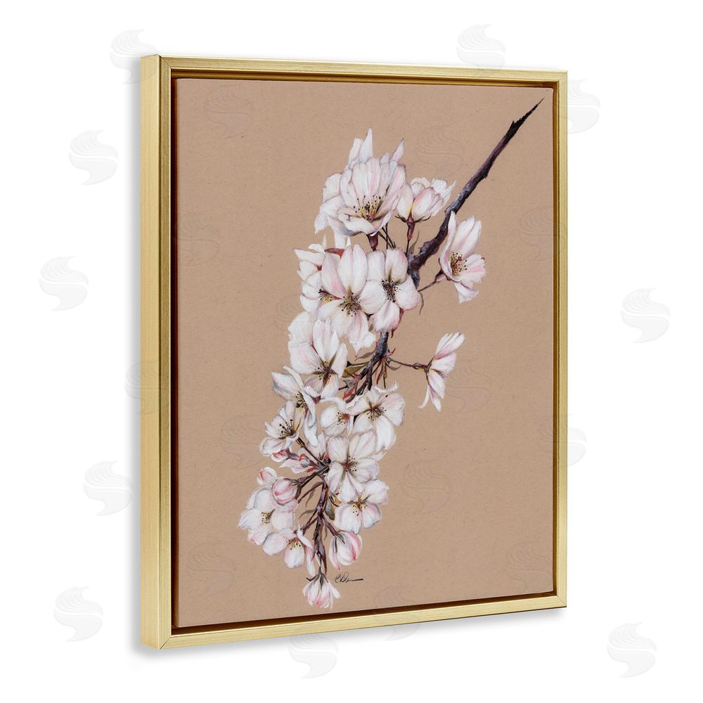 Cady Driver Delicate Spring Apple Blossoms Gold Floating Frame Canvas Wall Art Print