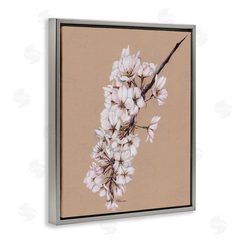 Cady Driver Delicate Spring Apple Blossoms Gray Floating Frame Canvas Wall Art Print