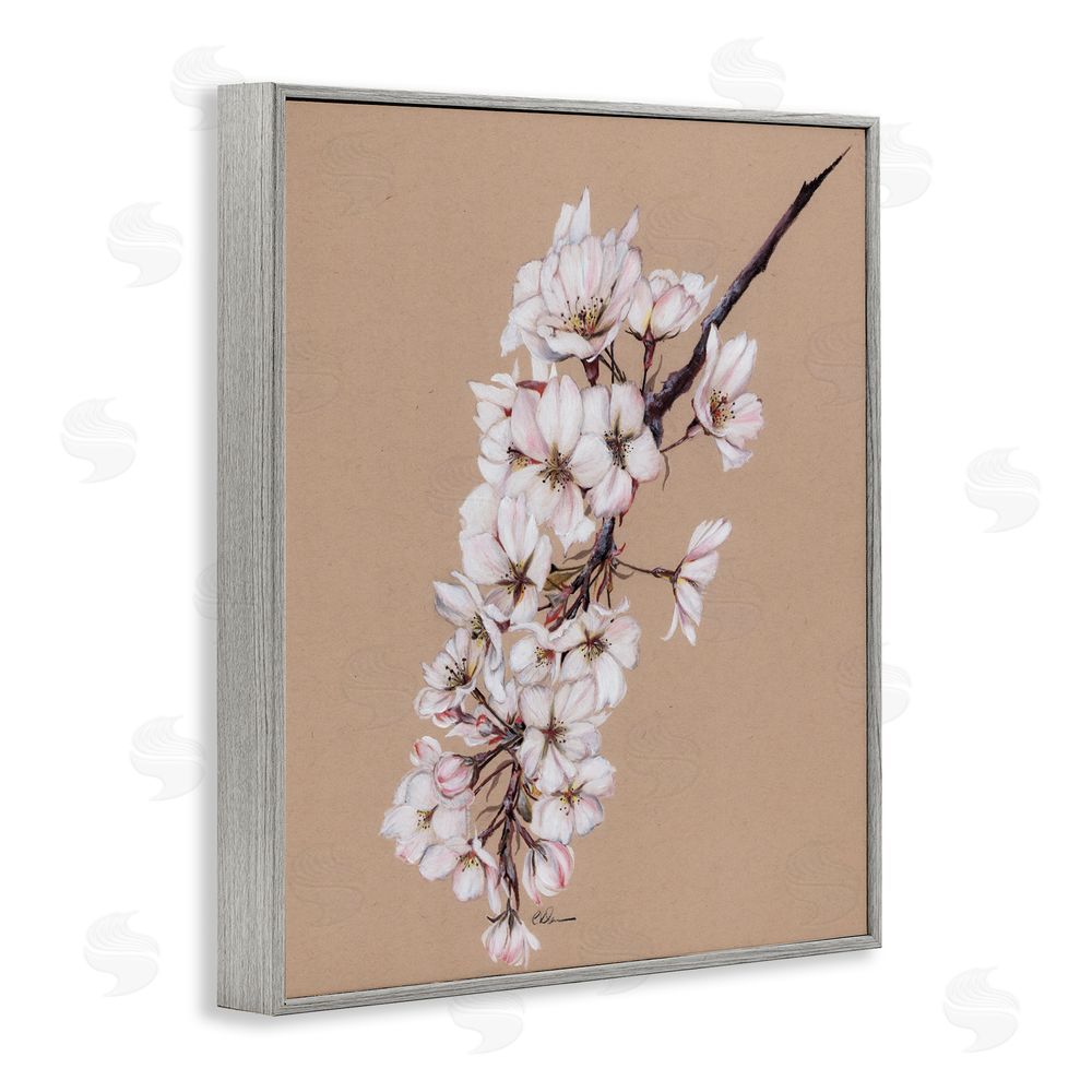 Cady Driver Delicate Spring Apple Blossoms Gray Framed Giclee Wall Art Print
