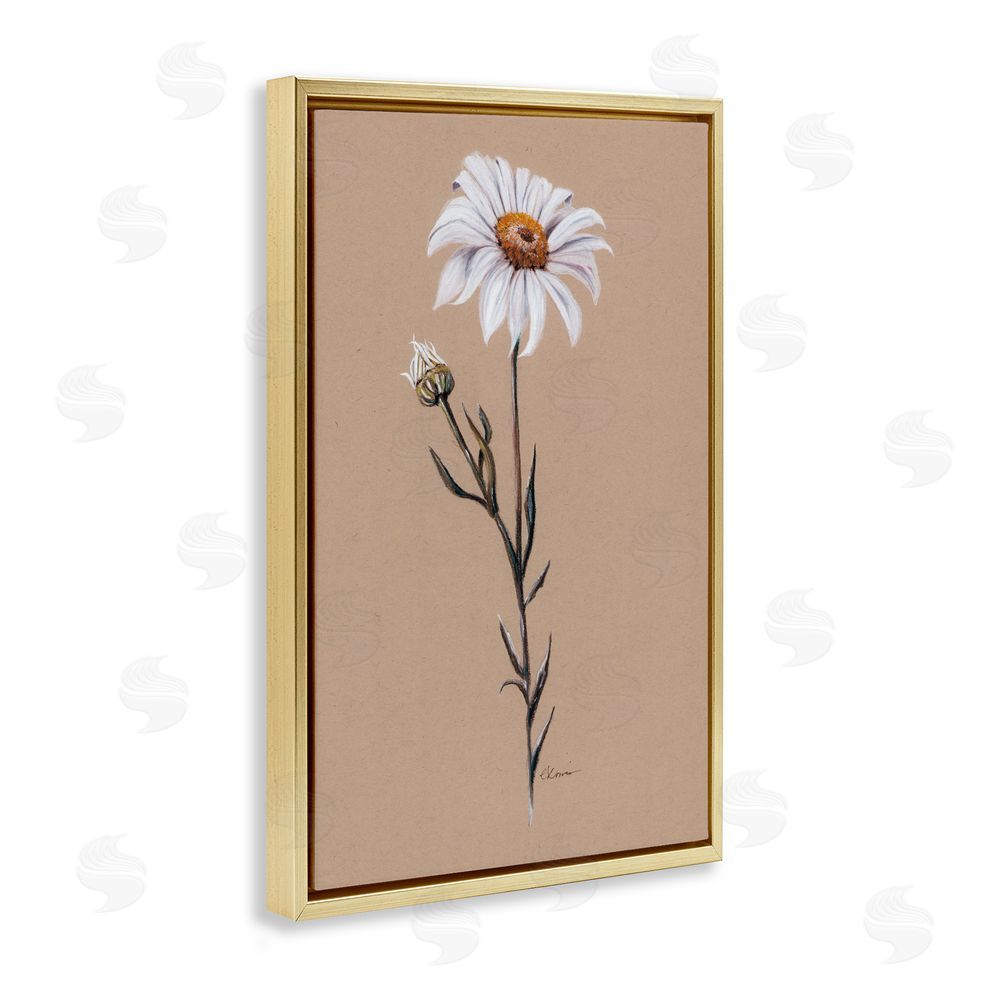 Cady Driver Daisy Sprout on Tan Gold Floating Frame Canvas Wall Art Print