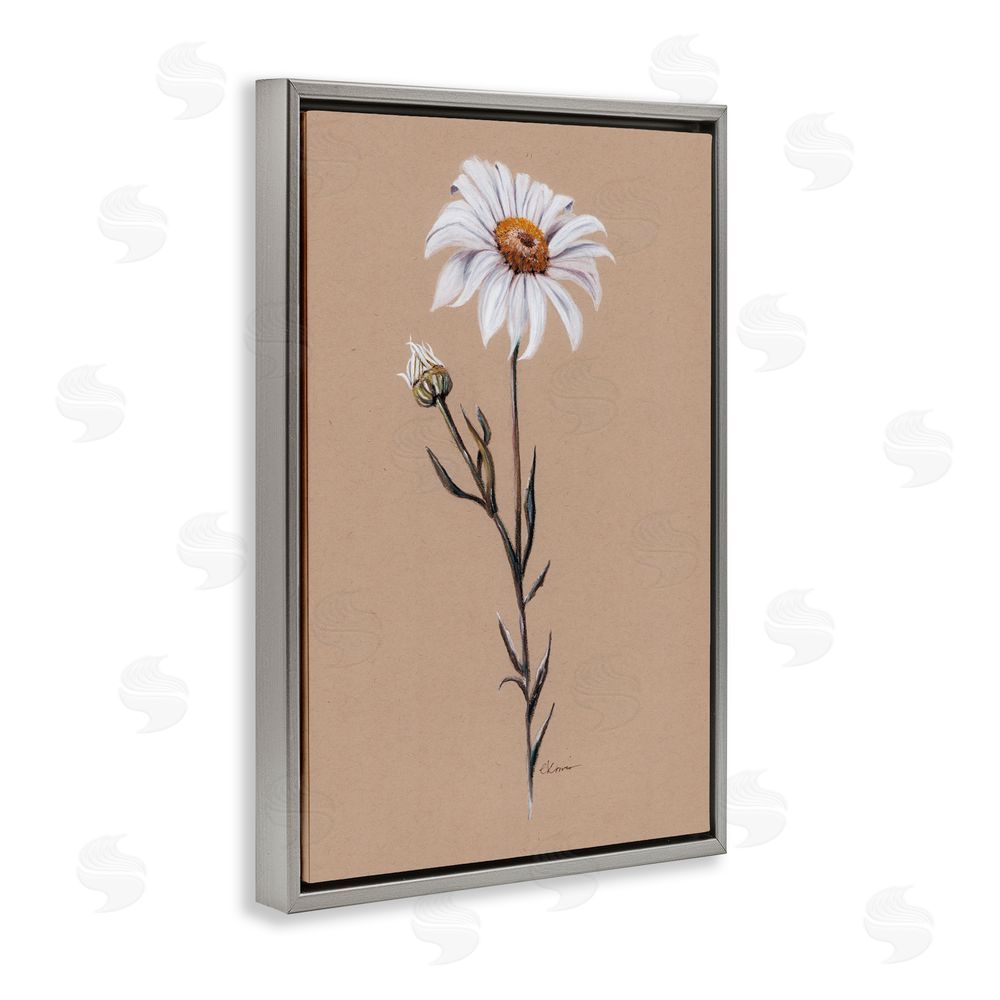 Cady Driver Daisy Sprout on Tan Gray Floating Frame Canvas Wall Art Print