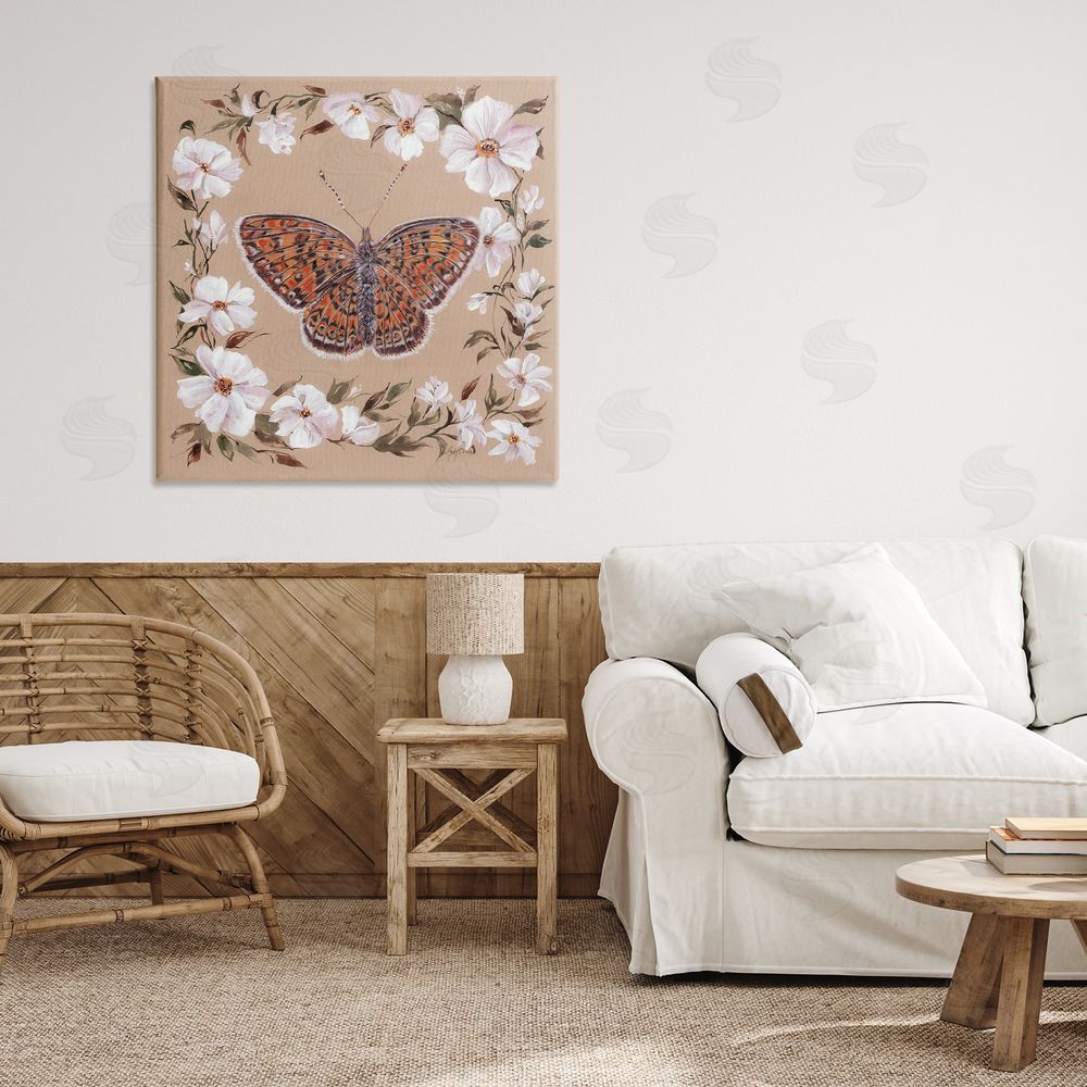 Cady Driver Vintage Butterfly with Blossom Border Canvas Art on Wall