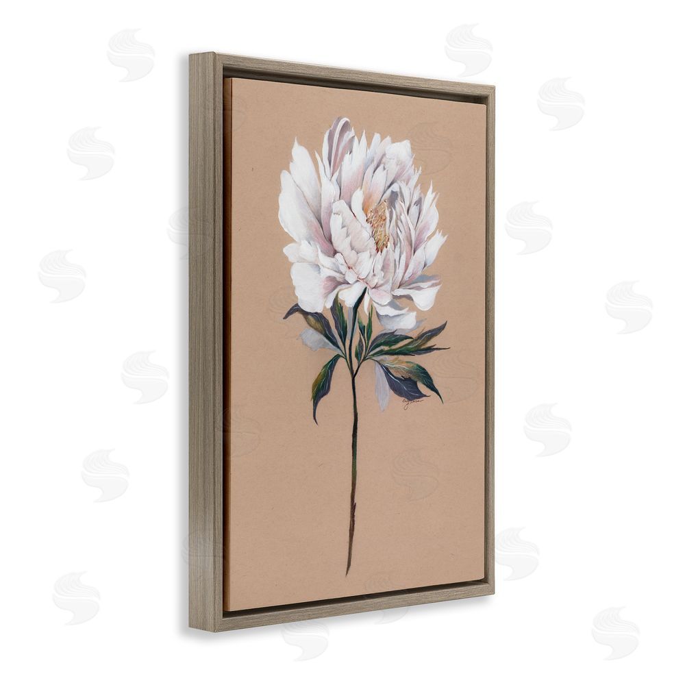 Cady Driver White Flower Branch Brown Floating Frame Canvas Wall Art Print