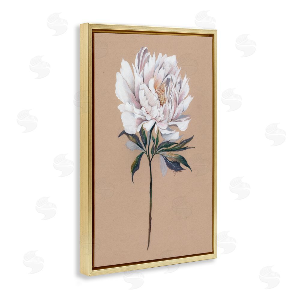 Cady Driver White Flower Branch Gold Floating Frame Canvas Wall Art Print