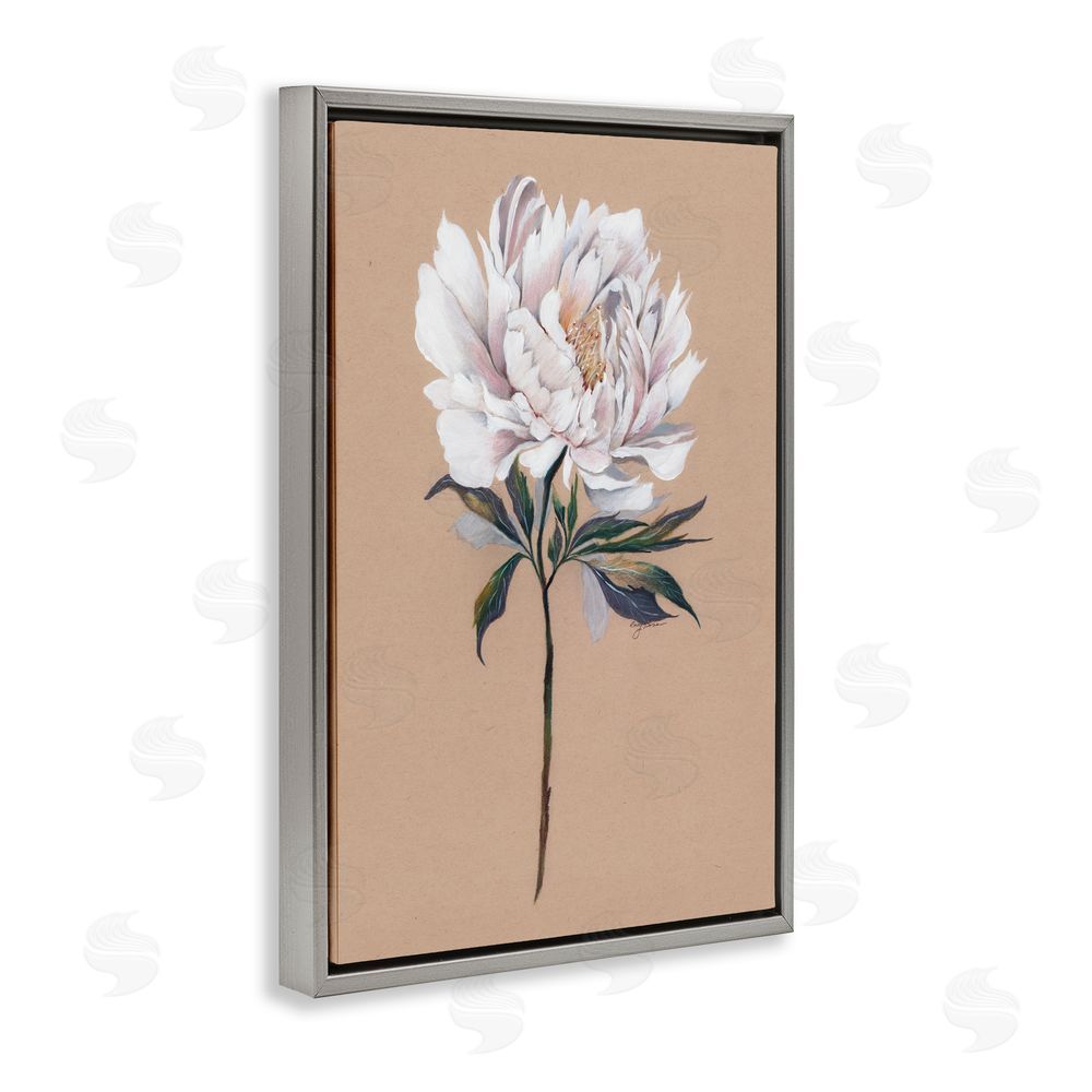 Cady Driver White Flower Branch Gray Floating Frame Canvas Wall Art Print