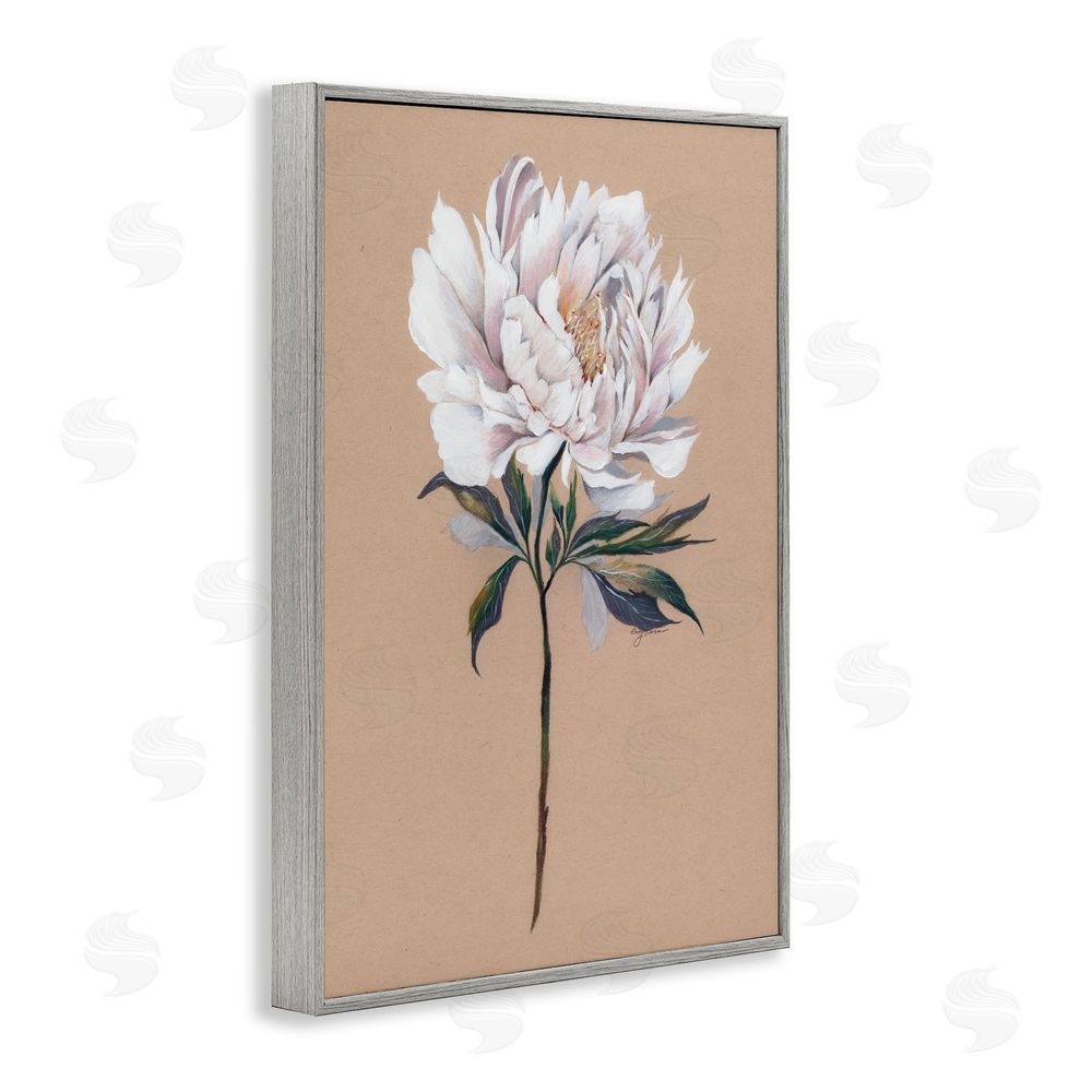 Cady Driver White Flower Branch Gray Framed Giclee Wall Art Print