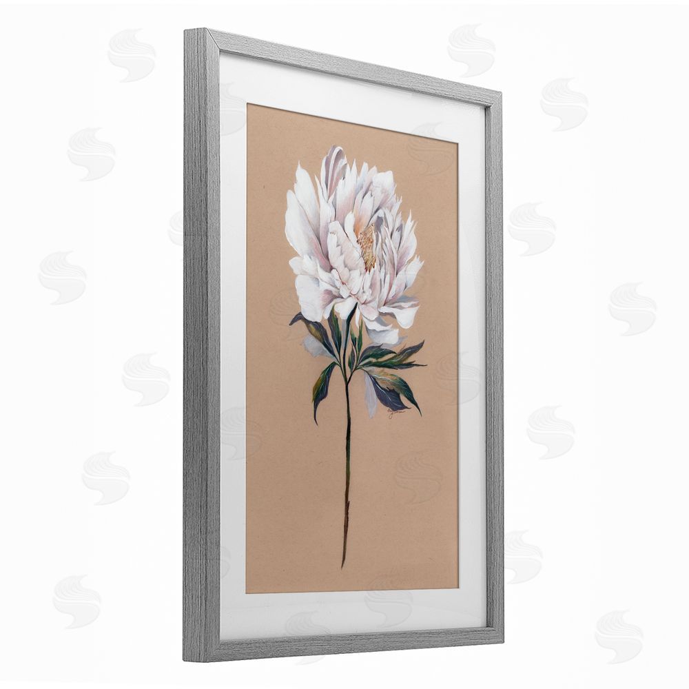 Cady Driver White Flower Branch Gray Framed Print Under Glass with White Mat Wall Art