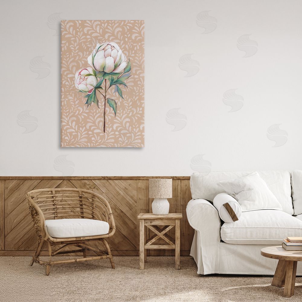 Cady Driver Peony Sprouts over Leaf Pattern Canvas Art on Wall